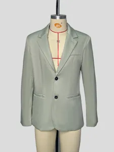 Men's casual blazer suit jacket single breasted notch lapel detail view of sage green top