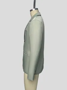 Men casual light business suit jacket detail, side view of grey green blazer for men