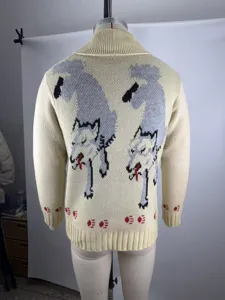Cardigan in maglia jacquard da uomo con motivo animale sul retro stile casual moda