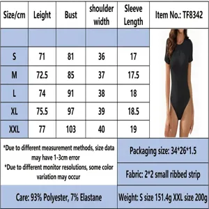 Donna manica corta girocollo casual stretch basic t-shirt bodysuit tabella delle taglie.