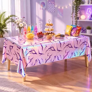 Rosa holografische Party Tischdecke wasserdichte PE Tischabdeckung fuer Geburtstag Deko