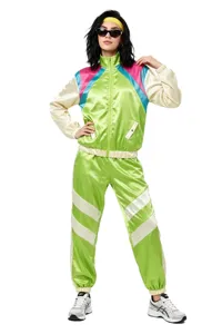 80s retro satijn trainingspak kostuum voor dames, kleurrijke vintage feestoutfit S-XL