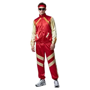 Retro 80s disco hip hop feest trainingspak rood goud toneelkostuum voor Halloween heren outfit
