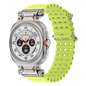 Replacement silicone watch strap with stainless steel connector for rugged sports bands.