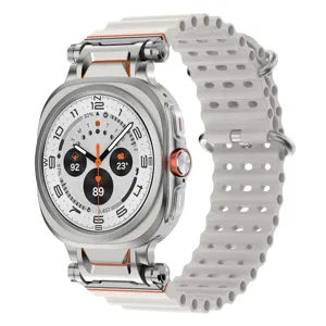 Rugged silicone watch band with stainless steel connector compatible with Galaxy Watch 7 white.