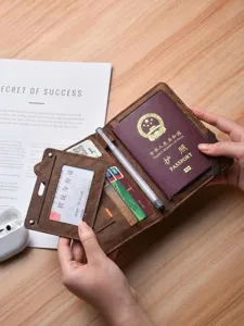 Multi-functional passport holder travel wallet organizer card case in vintage brown