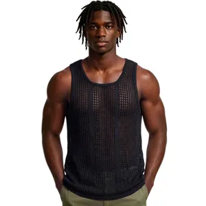 Canotta in maglia traforata estiva da uomo Gilet sportivo casual Camicia nera traspirante