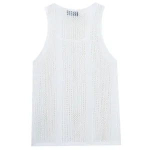 Canotta in maglia traforata bianca da uomo, abbigliamento sportivo estivo traspirante e casual.