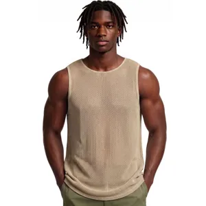 Herren lässiges Mesh Stricktanktop, atmungsaktives ärmelloses Sommer Strickshirt.