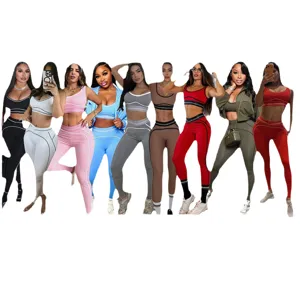 Femme ete mode sport crop top taille haute fitness yoga ensemble 2 pieces vetement