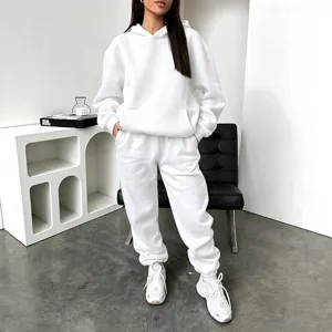 Women 2 piece tracksuit set casual white hoodie and sweatpants Y2K autumn sportswear outfit