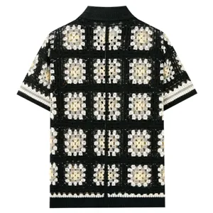 Men's vintage crochet short sleeve polo shirt casual knitted tee summer top style