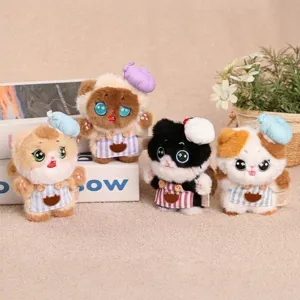 Cute Rice Dumpling Cat Plush Toy Keychain Soft Stuffed Animal Doll Chef Hat Apron Pendant Birthday Gift For Girls