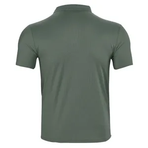 Men's solid color quick-dry short sleeve polo shirt back view detail, casual business tee.