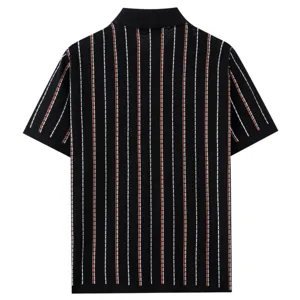 Men's summer short sleeve knitted vertical stripe polo shirt casual business top