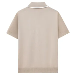 Herren Kurzarm Strick Polo Shirt Sommer Freizeit atmungsaktiv Beige Oberteil Rueckseite