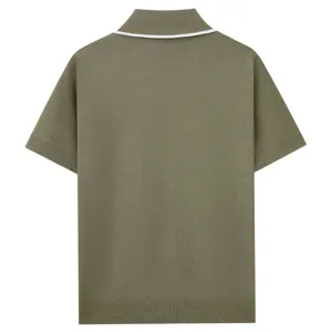 Herren Kurzarm Strick Polohemd Rückansicht, einfarbig atmungsaktives Sommer Oberteil.