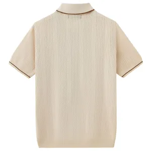 Polo estiva da uomo in maglia traforata con bordo a contrasto, top manica corta.