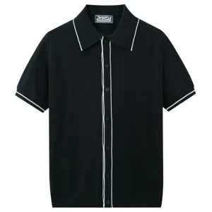 Polo uomo estiva lavorata a maglia manica corta con profilo a contrasto top casual