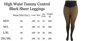 High waist fleece lined sheer black leggings for women, thermal warm winter tights size chart.