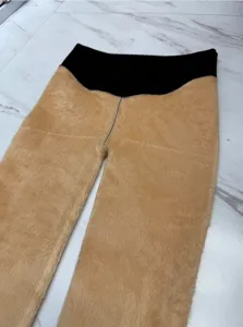 Winter fleece lined fake translucent thermal tights detail view, high waist warm leggings.