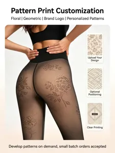 High waist floral print black fleece lined pantyhose winter warm sheer look leggings for women