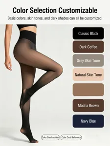 Detailed view of women fleece lined fake translucent black tights high waist tummy control