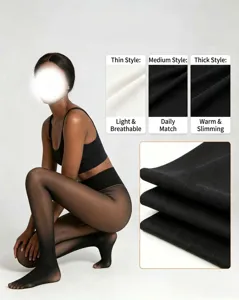 Winter fleece lined fake translucent black tights shapewear warm seamless pantyhose