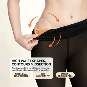 Winter fleece lined fake translucent black tights high waist tummy control thermal leggings