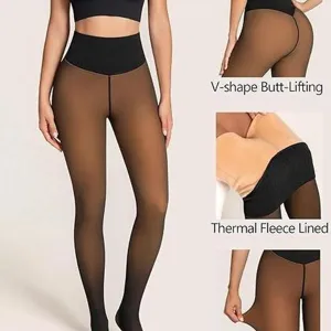 Thermal fleece lined tights with high waist design, shaping your figure and keeping you warm.