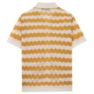 Men's summer short sleeve knit polo shirt breathable mesh chevron striped knit top
