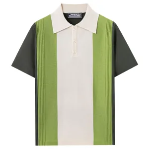 Summer mens knit polo shirt short sleeve color block striped casual top for men fashion apparel