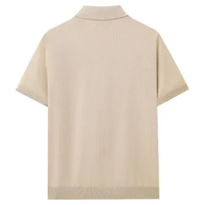 Mens summer solid knit short sleeve polo shirt back view casual lapel knitwear top