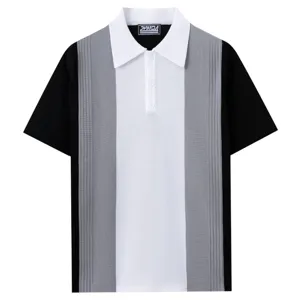 Men's short sleeve knit polo shirt color block casual summer knitwear top detail view