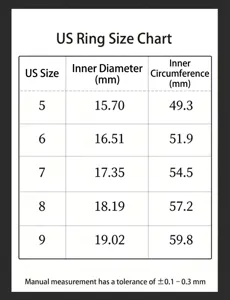 US ring size chart for women silver diamond engagement ring details guide size 5 to 9.