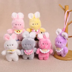 Mignon Bavoir Tricoté Pendentif Lapin Jouet en Peluche Dessin Animé Animal Poupée Accessoire de Sac Fille Porte-clés Ornement Suspendu Polyester
