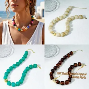 Vintage Acryl Würfel Perlenkette Für Damen Geometrische Harz Kupfer Vergoldet Runde Kugel Charm Strand Choker Urlaub Schmuck