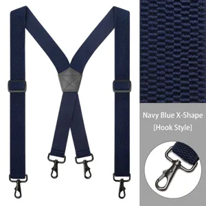 Bretelle elastiche da uomo larghe 3,8 cm, design a X con resistenti ganci in metallo nero.