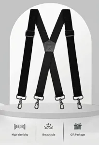 Bretelle nere da uomo a X con 4 ganci metallici e cinghie elastiche resistenti per uso quotidiano.