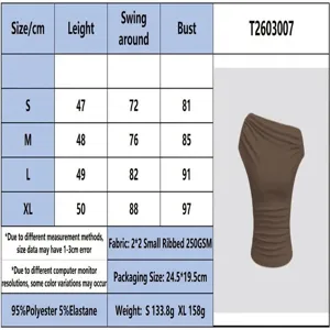 Top donna tinta unita stile Y2K aderente in maglia a costine spalla scoperta tabella taglie.