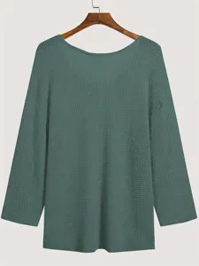 T-shirt pull manches longues en tricot ajouré col V vert foncé pour homme décontracté