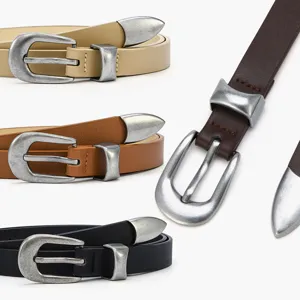Minimalist PU Leather Belt For Women Retro Alloy Pin Buckle Solid Color Thin Waist Strap Fashion Accessories