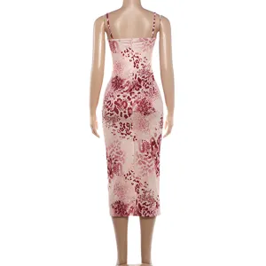 Sexy sleeveless cami midi dress with abstract leopard print for women summer fashion style.