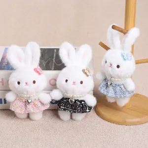 Simpatico Cartone Animato Coniglio Peluche Giocattolo Pendente Con Collana Di Perle Coniglietto Bambola Borsa Fascino Portachiavi Morbido Animale Giocattolo Regalo