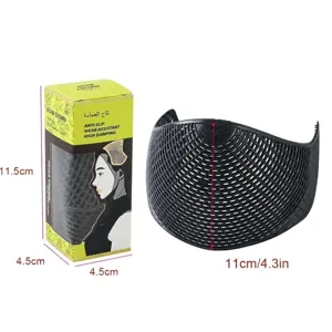 Detail shot of the black plastic hijab crown anti-slip hair accessory with packaging box.