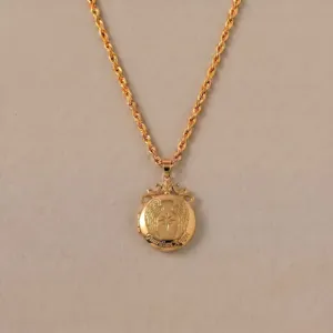 Vintage gouden medaillon ketting met touwketting en gegraveerde ster fotohanger sieraden