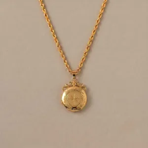 Vintage Gouden Medaillon Ketting met Sterren Gravure en Elegante Touwketting Sieraden