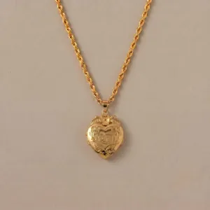 Vintage gouden hart medaillon ketting met kat hanger, retro sieraden accessoire voor dames.