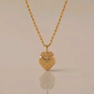 Vintage gouden hart foto medaillon ketting met kruis gravure en elegante touwketting.