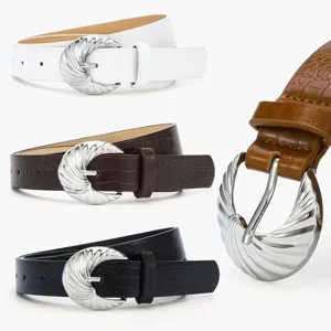 Women Fashion Crocodile Pattern Thin Belt Chic Metal Buckle Casual Jeans Waistband